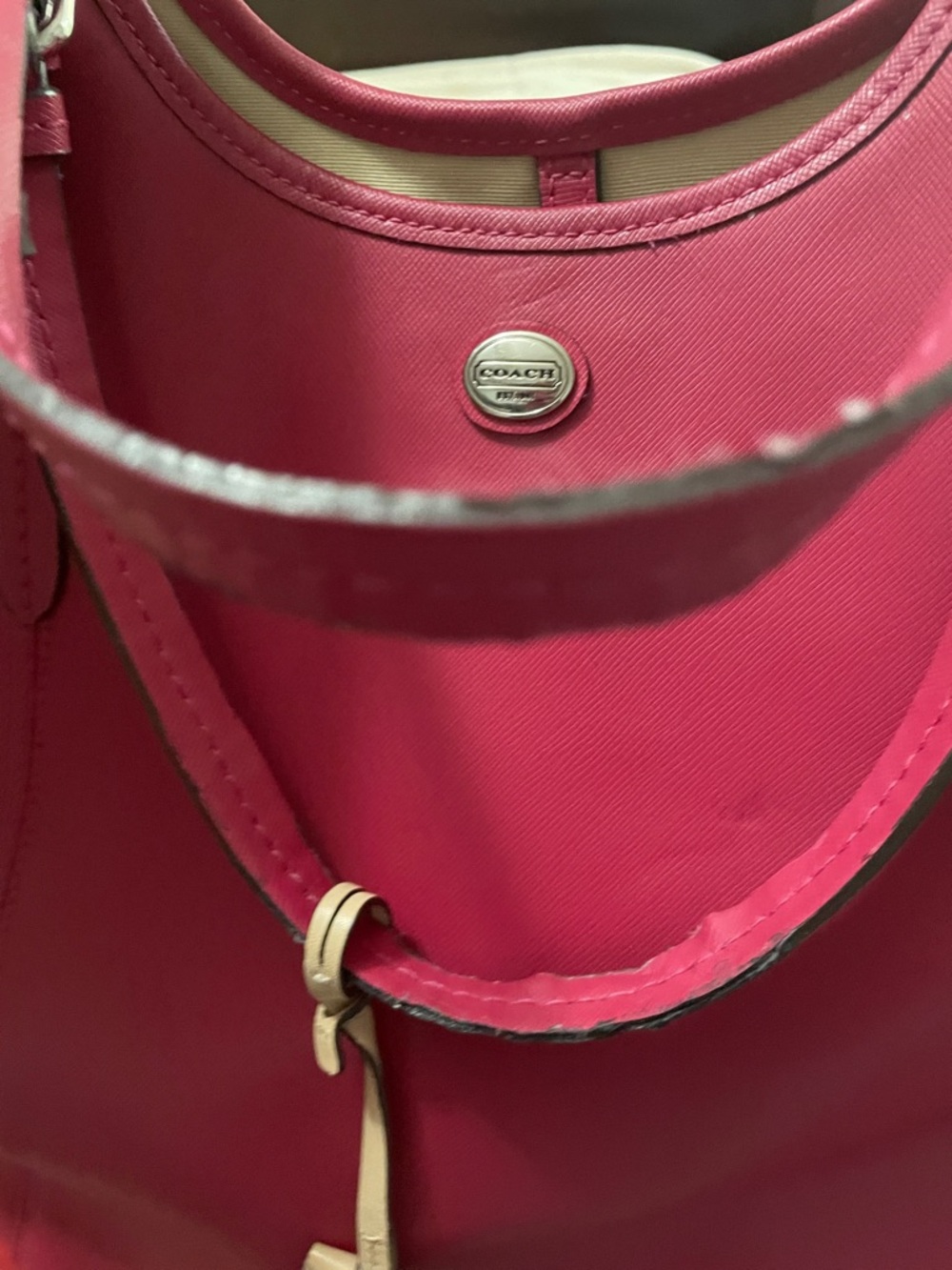 COACH Cherry Red Leather Tote with Signature Charm - Picture 15 of 16